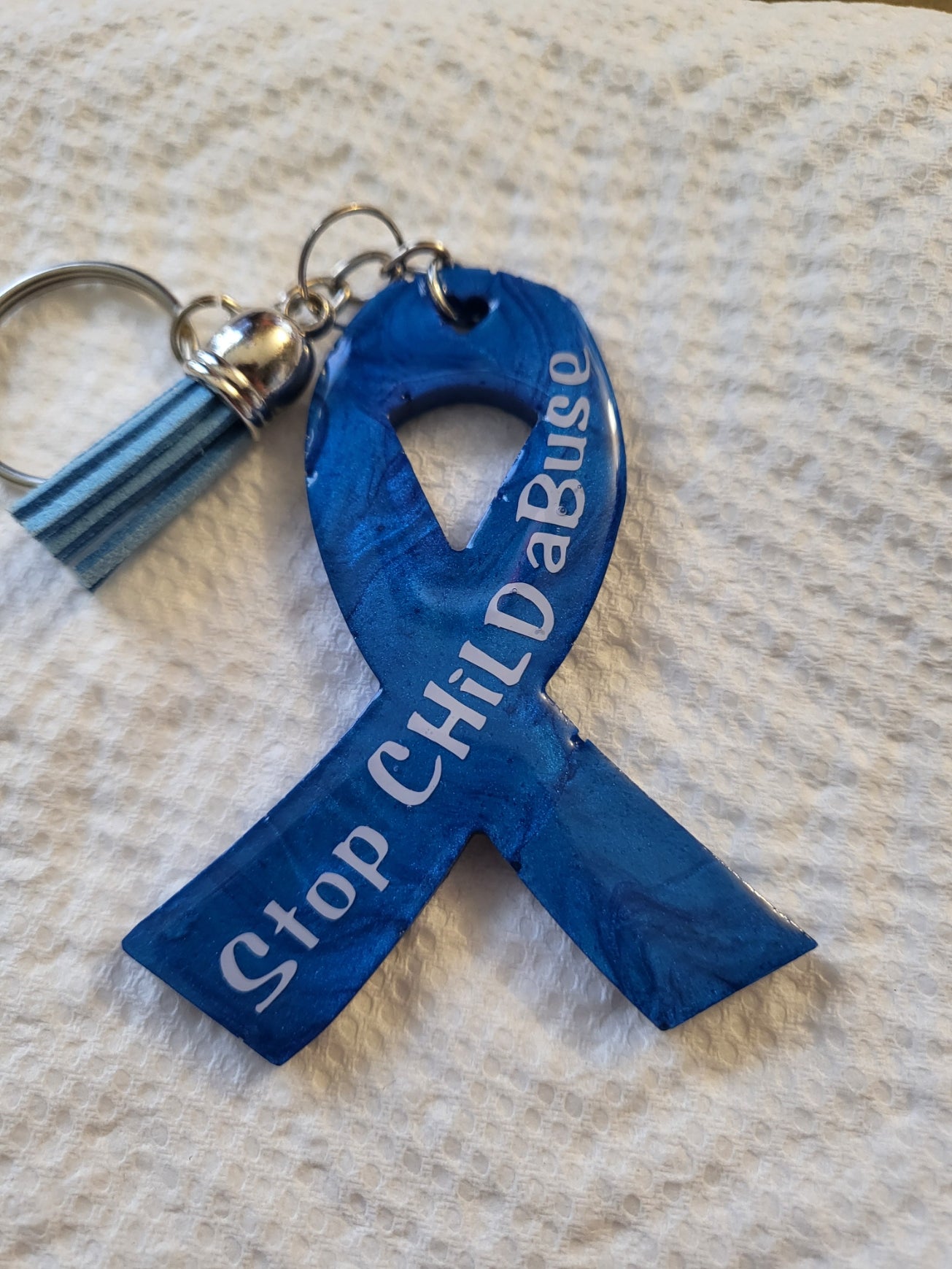 Stop Child Abuse Awareness Ribbon Keychain