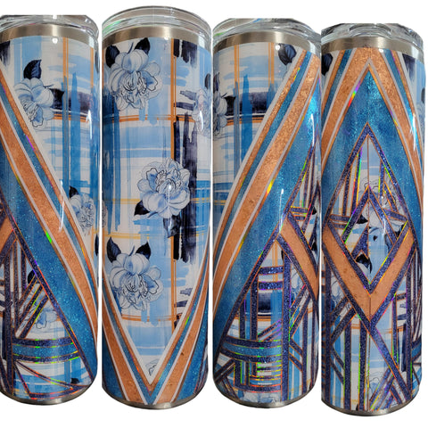 30oz Blue Plaid Floral Tumbler